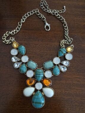 Statement Teardrop Multicolor Pendant Necklace - Gold Chain